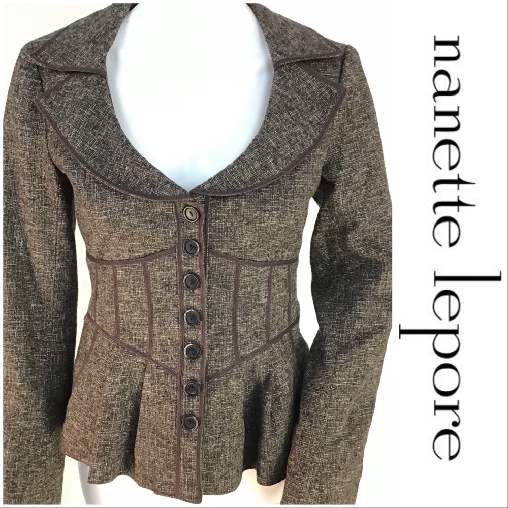 Nanette Lepore Brown Cropped Peplum Jacket